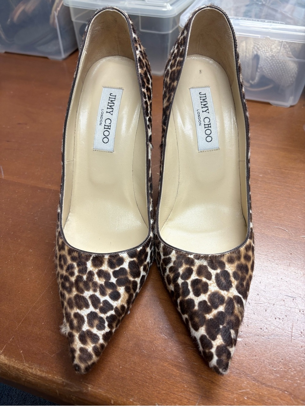 SOLD ALREADY Jimmy Choo Leopard-Print Pointed Toe Pumps - Brown/Black